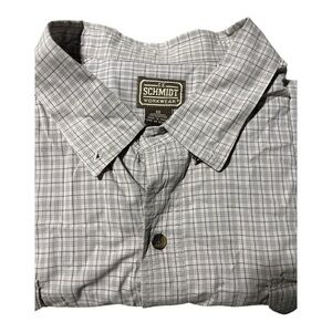 C.E. Schmidt Shirt Men Size 4XL Plaid Brown Green Short Sleeve Button Workwear